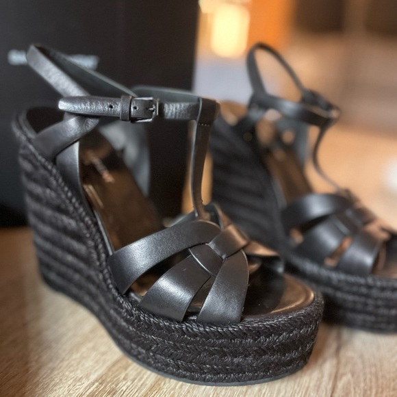 Saint Laurent - Tribute Espadrilles Wedge in Smooth Leather - Picture 4 of 9